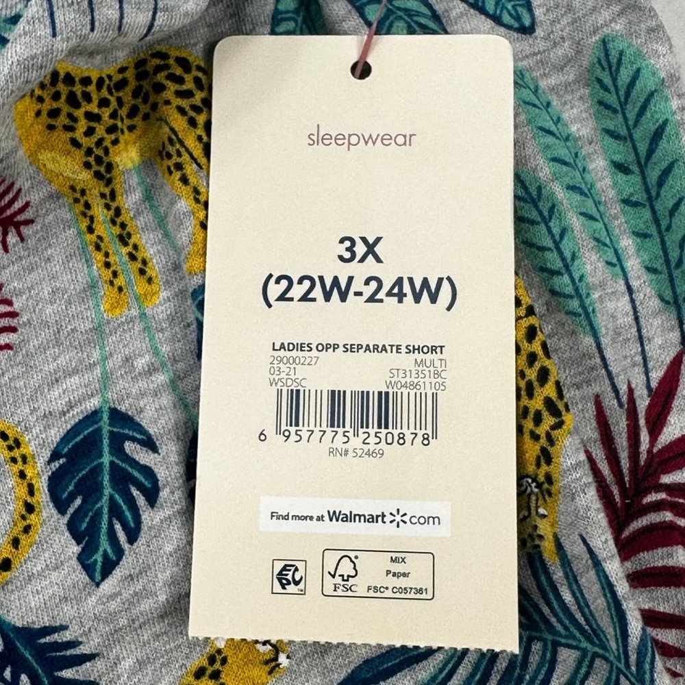 Secret Treasures Womens Size 3X 22W-24W Sleep Short Leopard Leaves New With Tags - Picture 4 of 11